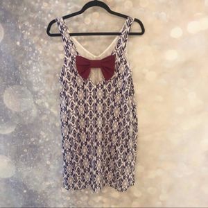 EVERLY • aztec shift dress w/ magenta bow on back
